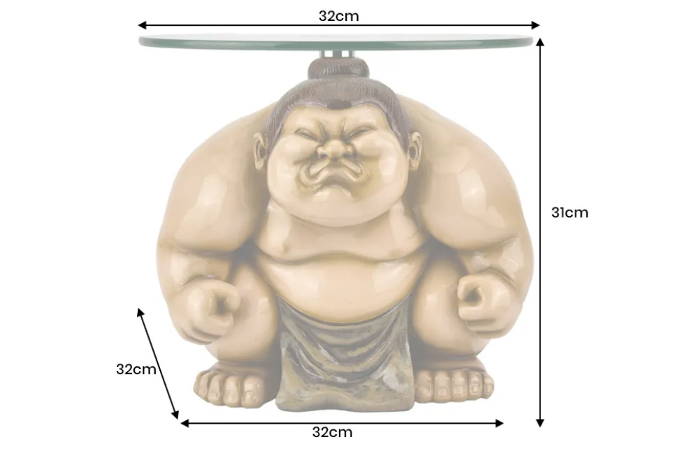 Runder Beistelltisch SUMO 30cm natur beige Skulptur handmade