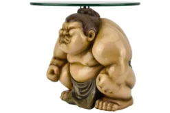 Runder Beistelltisch SUMO 30cm natur beige Skulptur handmade