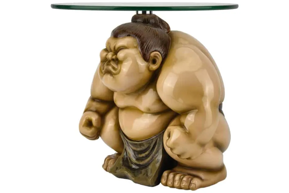 Runder Beistelltisch SUMO 30cm natur beige Skulptur handmade