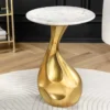 Runder Beistelltisch TEAR 60cm gold weiß mit Marmor-Tischplatte handmade