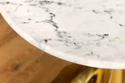 Runder Beistelltisch TEAR 60cm gold weiß mit Marmor-Tischplatte handmade
