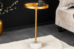 Runder Beistelltisch TRAYFUL 60cm gold Eisen weiß Marmorfuß handmade