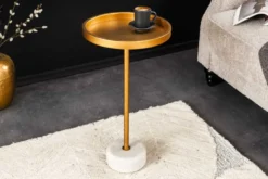 Runder Beistelltisch TRAYFUL 60cm gold Eisen weiß Marmorfuß handmade