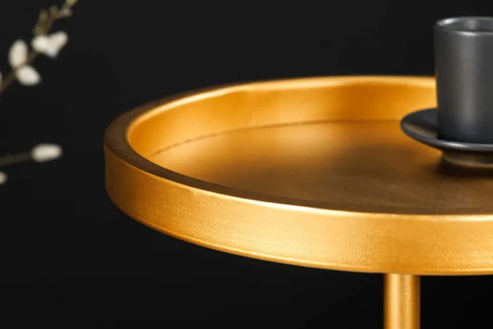 Runder Beistelltisch TRAYFUL 60cm gold Eisen schwarzer Marmorfuß handmade