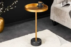 Runder Beistelltisch TRAYFUL 60cm gold Eisen schwarzer Marmorfuß handmade