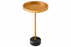 Runder Beistelltisch TRAYFUL 60cm gold Eisen schwarzer Marmorfuß handmade