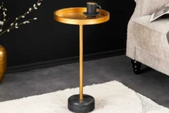 Runder Beistelltisch TRAYFUL 60cm gold Eisen schwarzer Marmorfuß handmade