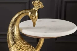 Runder Beistelltisch WILDLIFE PEACOCK 75cm gold antik weiß Metall Marmor Pfauen-Skulptur
