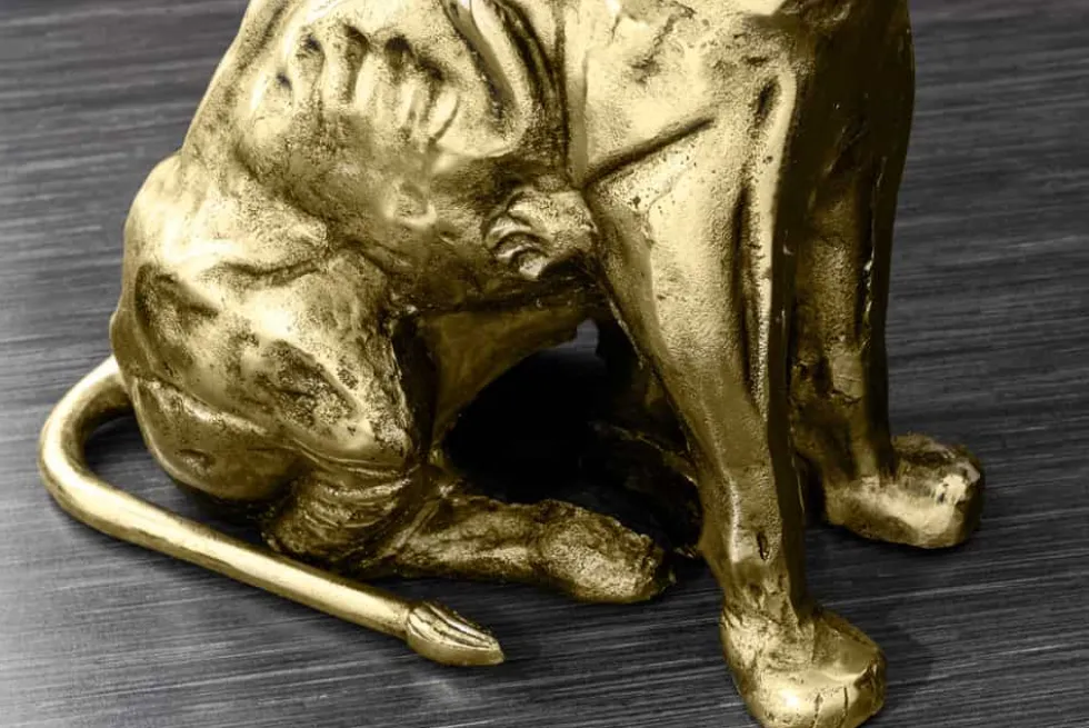 Runder Beistelltisch WILDLIFE LION 60cm gold antik Metall Glas Löwen Skulptur