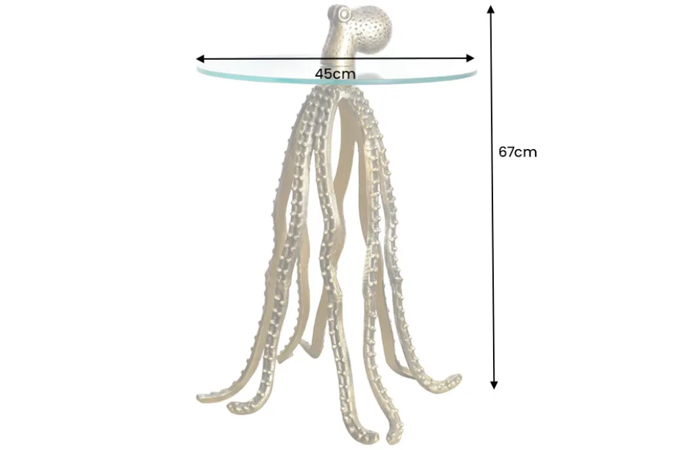 Runder Beistelltisch WILDLIFE OCTOPUS 70cm messing gold Metall Glas Skulptur handmade