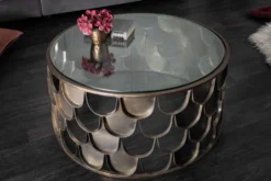 Runder Couchtisch ABSTRACT 60cm antik messing Metall Glas Industrial Fischschuppen Design