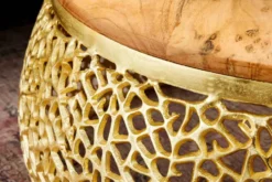 Runder Couchtisch ABSTRACT LEAF 75cm gold Metall massiv Akazienholz filigrane Handarbeit