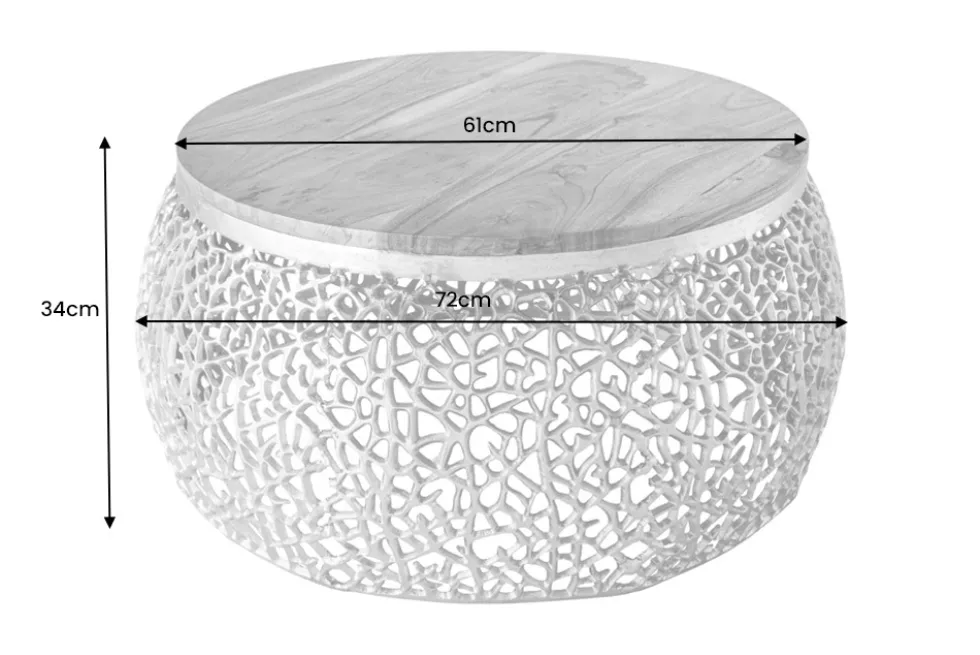 Runder Couchtisch ABSTRACT LEAF 75cm gold Metall massiv Akazienholz filigrane Handarbeit