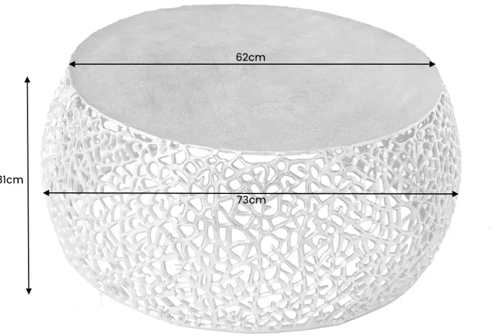 Runder Couchtisch ABSTRACT LEAF 75cm silber antik Metall filigrane Handarbeit