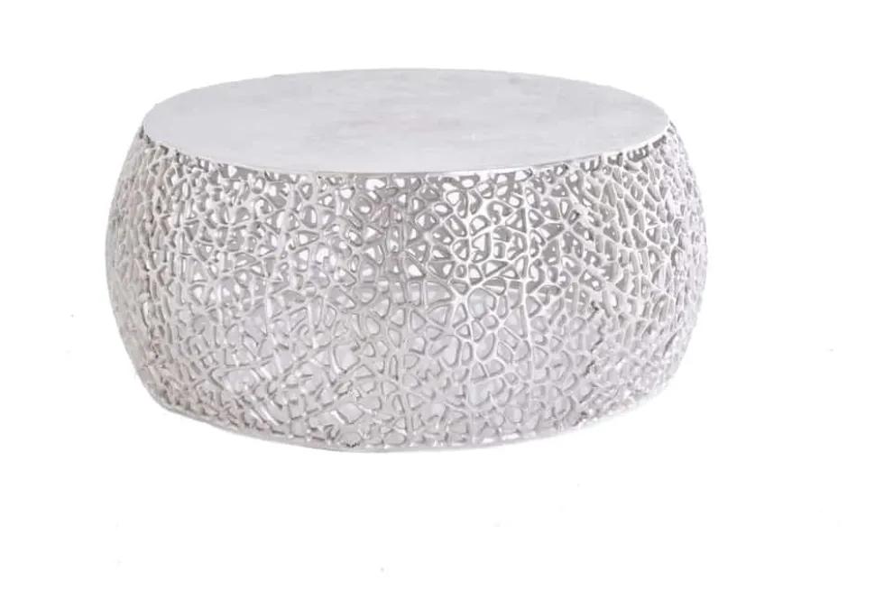 Runder Couchtisch ABSTRACT LEAF 75cm silber antik Metall filigrane Handarbeit