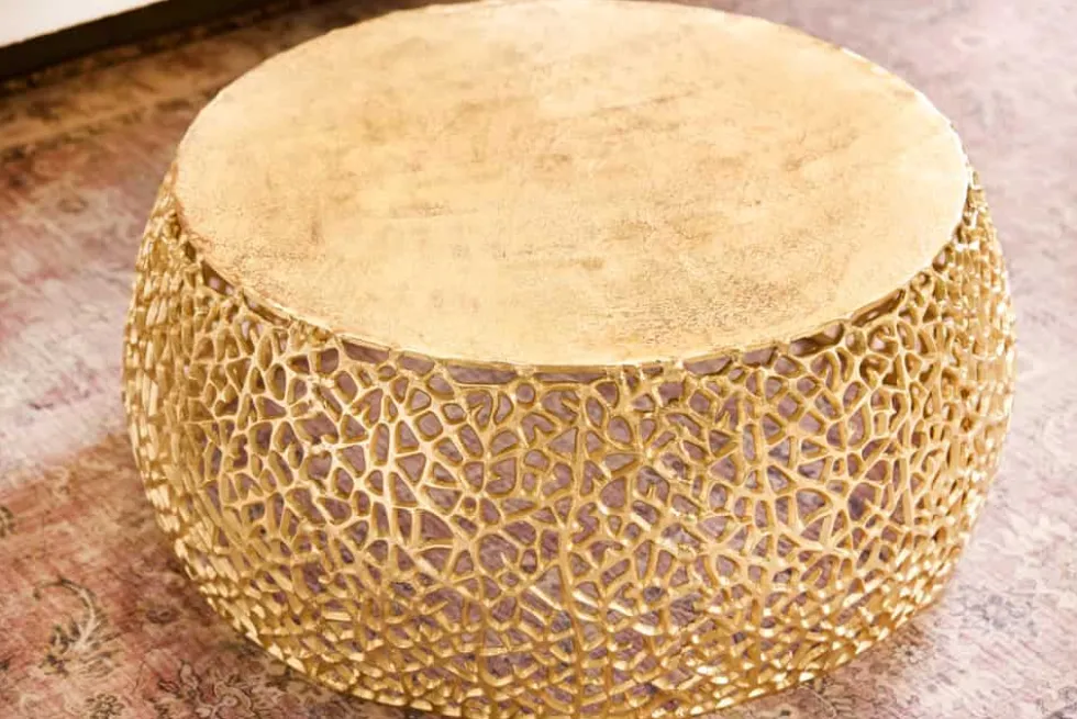 Runder Couchtisch ABSTRACT LEAF 75cm gold Metall filigrane Handarbeit Vintage Design