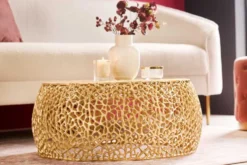 Runder Couchtisch ABSTRACT LEAF 75cm gold Metall filigrane Handarbeit Vintage Design