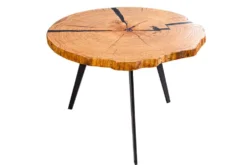 Runder Couchtisch ARBOR 65cm natur Eiche Massivholz schwarz Metall Beistelltisch