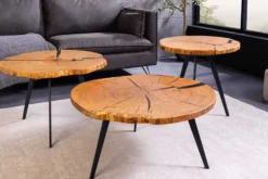 Runder Couchtisch ARBOR 75cm natur Eiche Massivholz schwarz Metall Beistelltisch