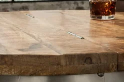 Runder Couchtisch DRUMP STORAGE 70cm natur silber Mangoholz mit Stauraum handmade Industrial
