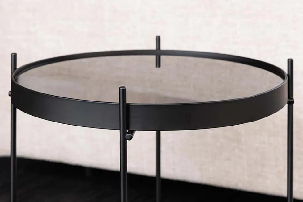 Runder Couchtisch ELEGANCE 45cm anthrazit Glas schwarz Metallgestell