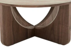 Runder Couchtisch ENSO 80cm champagner greige Travertin Keramik Walnussholz
