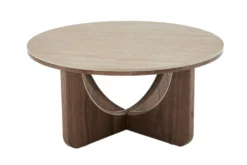 Runder Couchtisch ENSO 80cm champagner greige Travertin Keramik Walnussholz