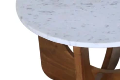 Runder Couchtisch ENSO 60cm weiß Marmor braun massiv Mangoholz