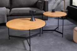 Runder Couchtisch FUSION 50cm Baumscheibe Eiche schwarz Metall Beistelltisch