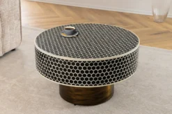 Runder Couchtisch HARMONY NATURE 60cm schwarz weiß gold mit Mosaik