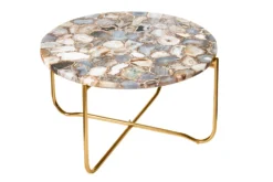 Runder Couchtisch NOBLE 65cm Edelstein Achat abnehmbare Tischplatte goldenes Metallgestell