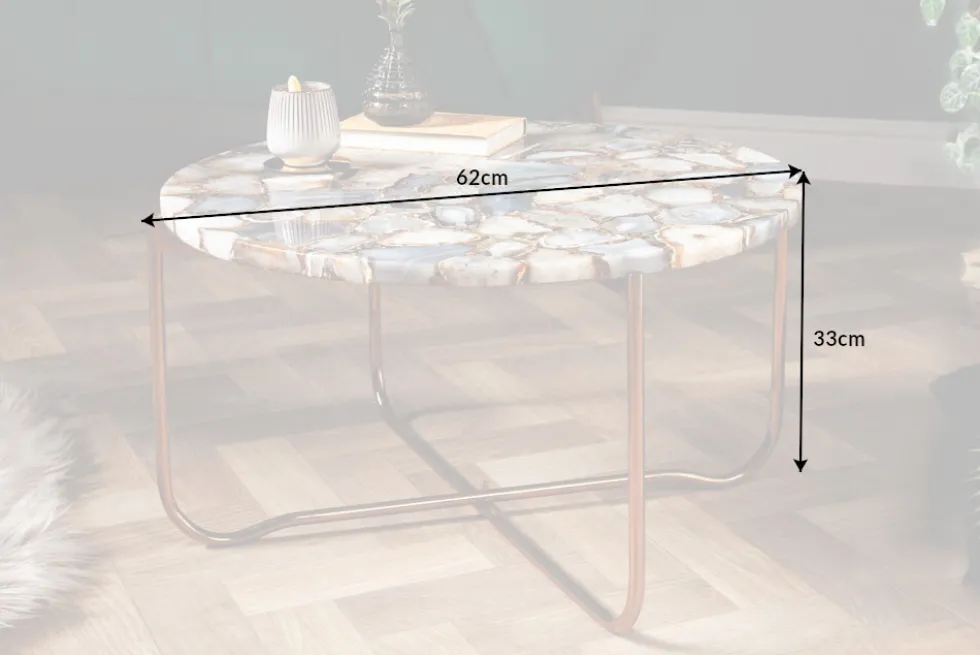 Runder Couchtisch NOBLE 65cm Edelstein Achat abnehmbare Tischplatte goldenes Metallgestell