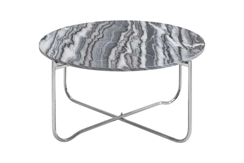 Runder Couchtisch NOBLE 65cm grau Marmor abnehmbare Tischplatte klappbar silber Metall
