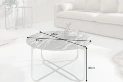 Runder Couchtisch NOBLE 65cm grau Marmor abnehmbare Tischplatte klappbar silber Metall