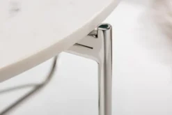 Runder Couchtisch NOBLE 65cm weiß Marmor abnehmbare Tischplatte klappbar silber Metall