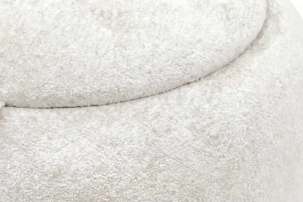 Runder Couchtisch ORBIT 50cm beige Bouclé Hocker mit Tablett und Stauraum