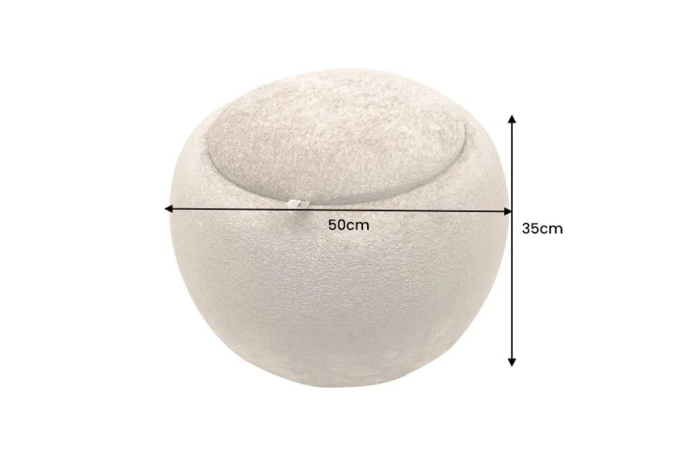 Runder Couchtisch ORBIT 50cm champagner-greige Bouclé Hocker mit Tablett und Stauraum