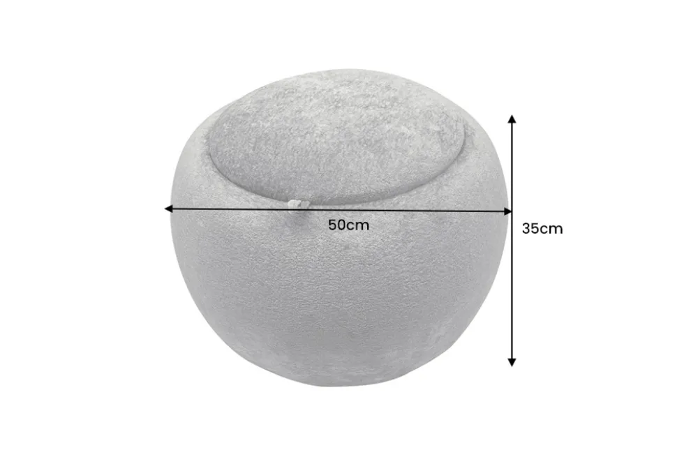 Runder Couchtisch ORBIT 50cm grau Bouclé Hocker mit Tablett und Stauraum