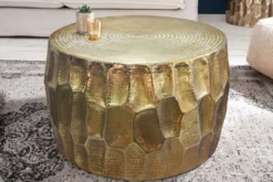 Runder Couchtisch ORGANIC ORIENT 70cm gold Metall Hammerschlag 3D-Design handmade