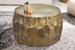 Runder Couchtisch ORGANIC ORIENT 70cm gold Metall Hammerschlag 3D-Design handmade