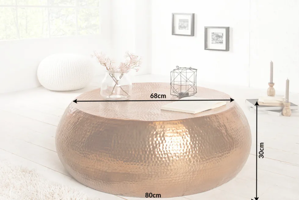 Runder Couchtisch ORIENT 80cm kupfer Metall Aluminium Hammerschlag Design handmade