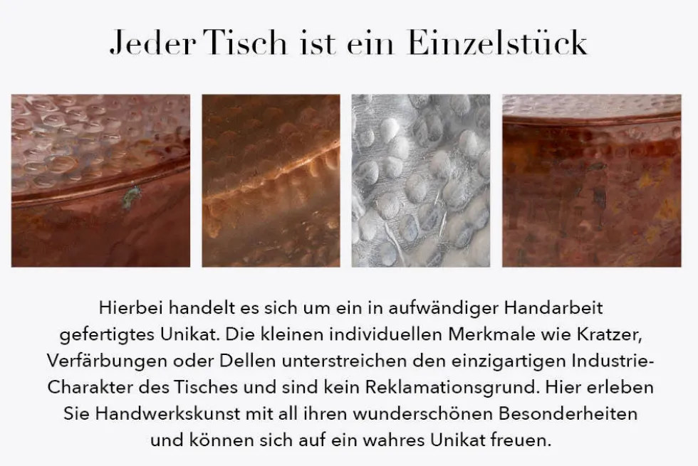 Runder Couchtisch ORIENT 80cm kupfer geflammt Metall Hammerschlag Design handmade
