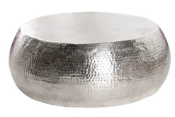 Runder Couchtisch ORIENT 80cm silber Metall Aluminium Hammerschlag Design handmade