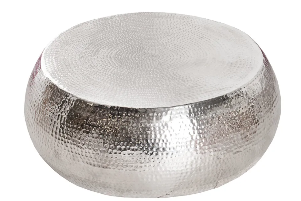 Runder Couchtisch ORIENT 80cm silber Metall Aluminium Hammerschlag Design handmade