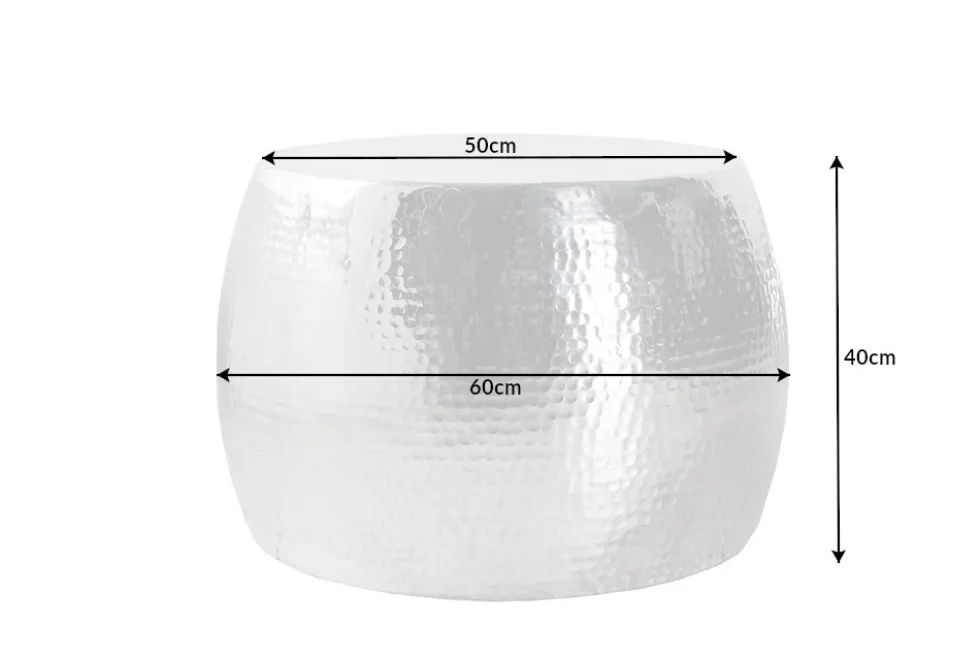 Runder Couchtisch ORIENT 60cm silber Metall Aluminium Hammerschlag Design handmade