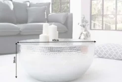 Runder Couchtisch ORIENT II 60cm silber Metall Aluminium Hammerschlag Design handmade