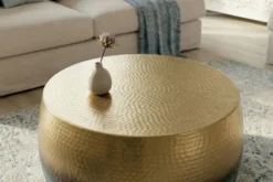 Runder Couchtisch ORIENT III 60cm gold Metall mit Patina Hammerschlag Design handmade