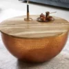 Runder Couchtisch ORIENT STORAGE 60cm kupfer Hammerschlag handmade Akazienholz mit Stauraum