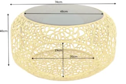 Runder Couchtisch SPIN 75cm gold Schwarzglas Metall mit Stauraum handmade
