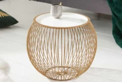 Runder Couchtisch STORAGE 40cm gold weiß Metall Tablett Beistelltisch mit Stauraum handmade